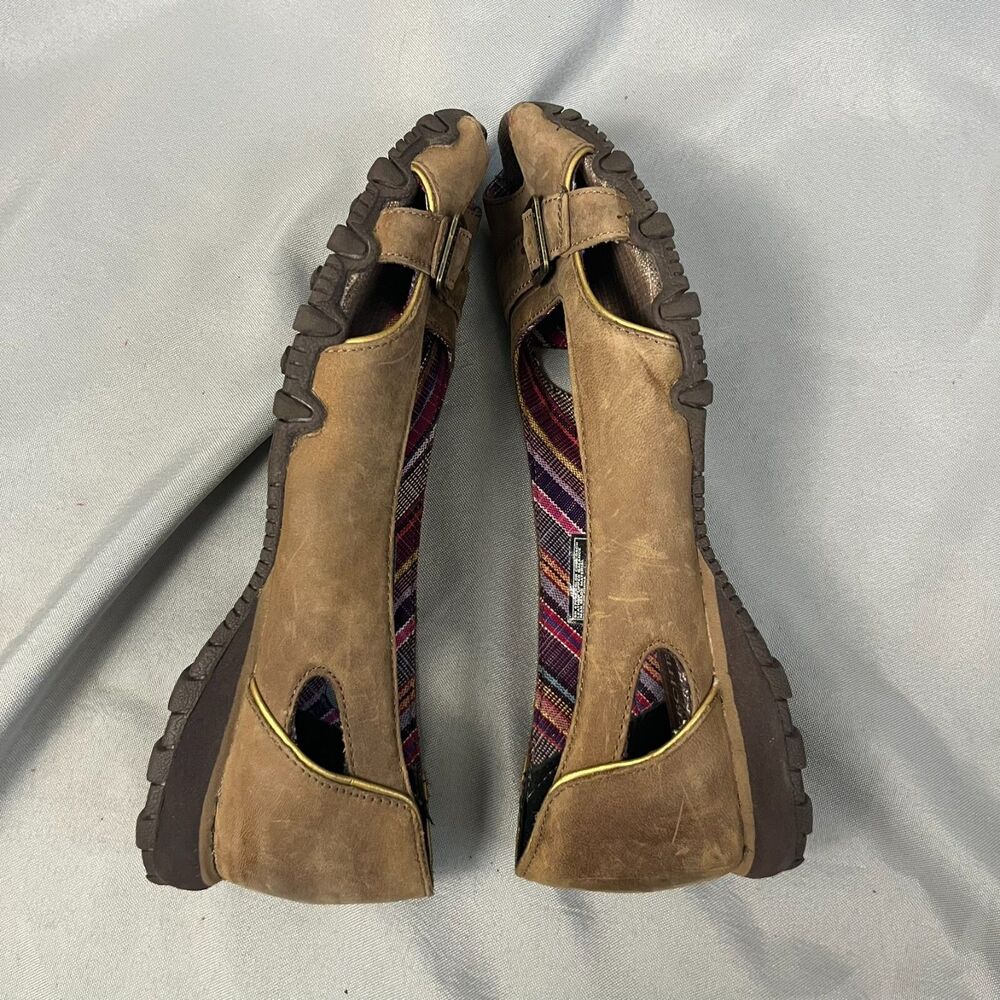 Skechers Leather Brown Original Bikers Buckle Peep Toe Slip On Shoes Womens 8.5 - Picture 6 of 7